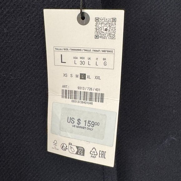 NWT Zara Navy Wool Blend Jacket - Size L - Picture 2 of 5